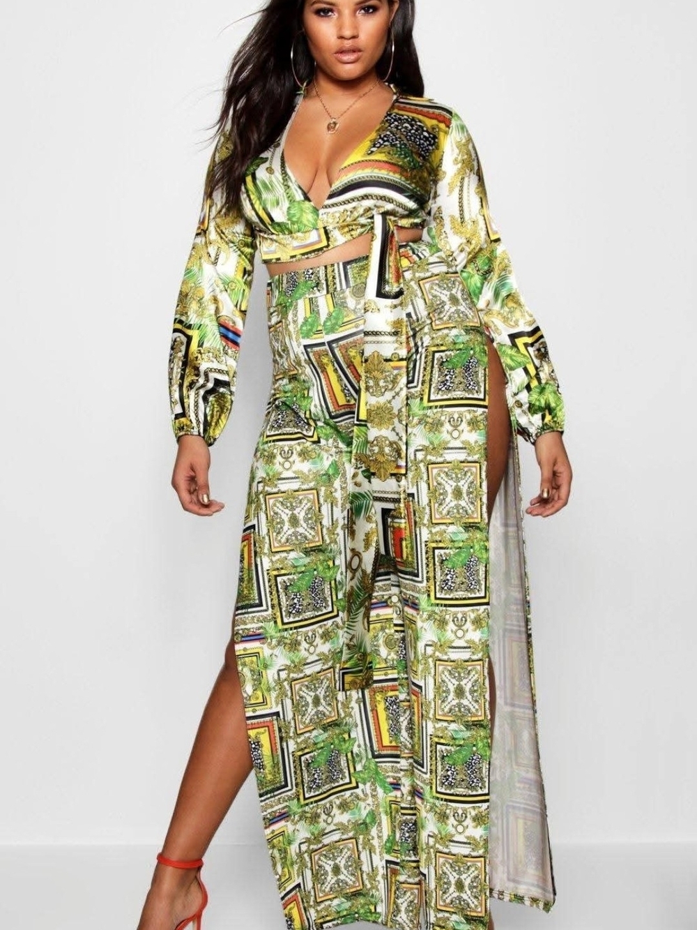Boohoo X Stefflon Don Printed Pants Set with Side Slit